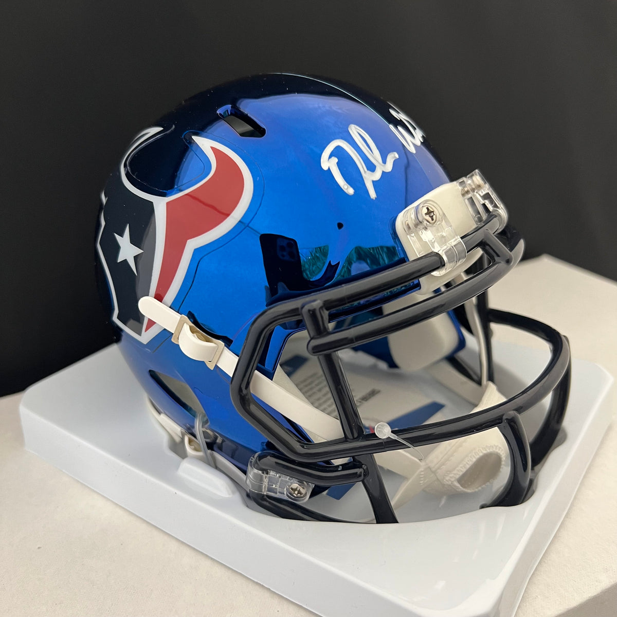 blue chrome football helmet Deshaun Watson Autographed Texans Chrome Mini Helmet – Great Moments Sports Cards