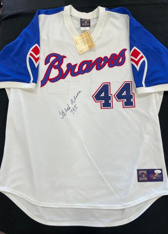 Hank Aaron Autograph Mitchell & Ness Jersey with 755 inscription.