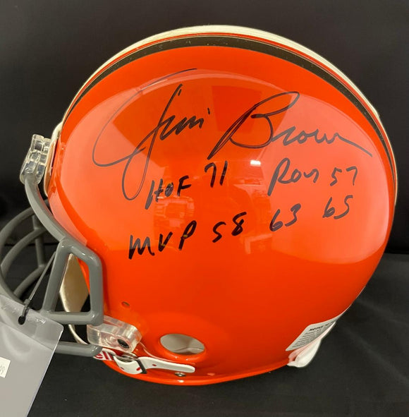 Jim Brown Autographed Full Size Pro Helmet with 3 Inscriptions