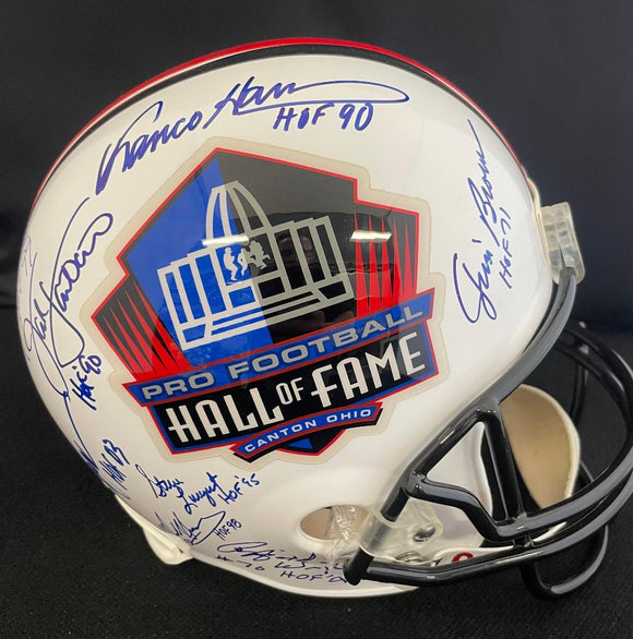 Hall of Fame Full Size Helmet - 16 Autographs - Jim Brown , Troy Aikman , Dan Marino, Jim Taylor , Steve Young , O.J. Simpson and more!!