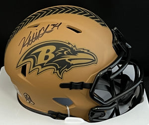 Keaton Mitchell Autographed Ravens salute to Service Mini Helmet