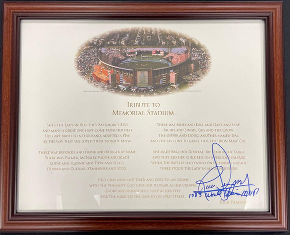 Rick Dempsey Autographed and Framed Memorial Stadium Poem 20x16 Frame Size